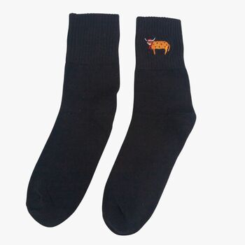 Women's Christmas Highland Cow Embroidered Cotton Ankle Socks Five Pack, 3 of 7