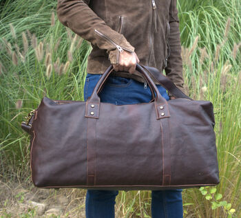 Genuine Leather Holdall Luggage In Brown, 11 of 12