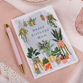 Blue Happy Birthday Mum Card With Houseplants, 2 of 2