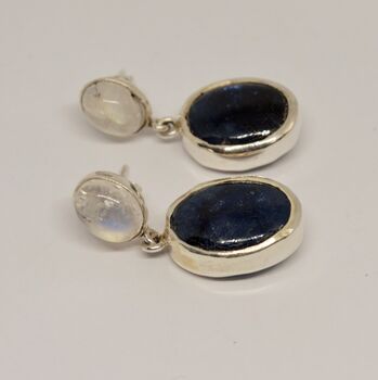Blue Sapphire, Moonstone Sterling Silver Earrings, 4 of 7