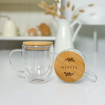 Personalised Double Wall Glass Mug With Bamboo Lid, 5 of 5
