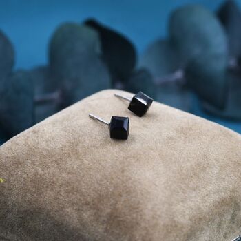3D Black Crystal Cube Stud Earrings Sterling Silver, 6 of 11