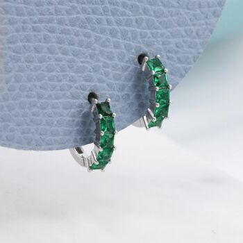 Minimalist Emerald Green Cz Huggie Hoop Earrings, 7 of 11