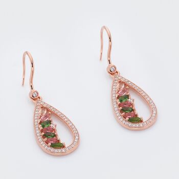 Teardrop Tourmaline 18k Rose Gold Plated Drop Earrings, 2 of 3