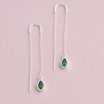 Sterling Silver Teardrop Birthstone Threader Earrings, 5 of 7