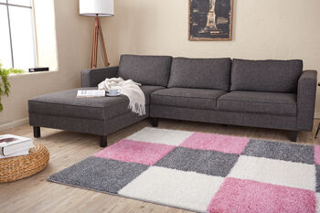 The Rugs Geometric Shaggy Rug Pink Checkered Rug, 6 of 12