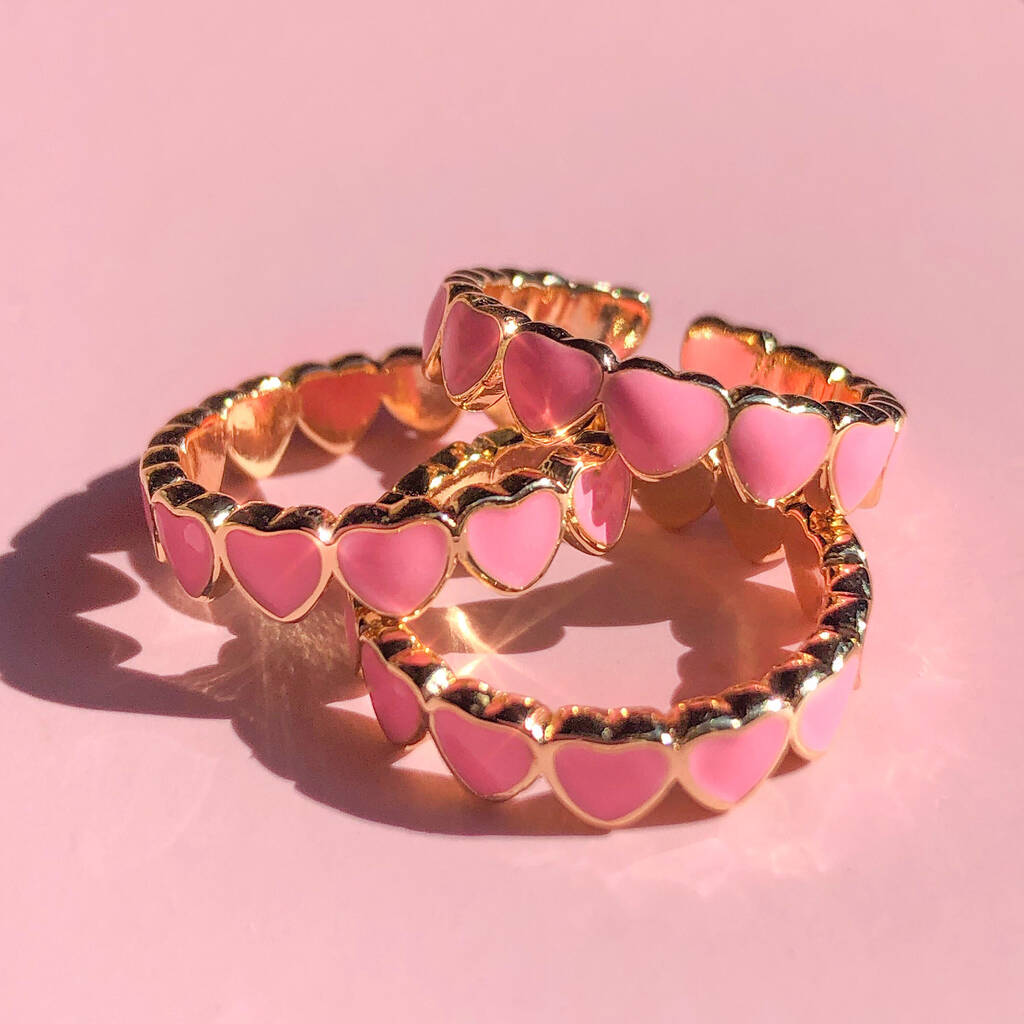 Gold Pink Heart Enamel Ring / Gold Filled, 1 of 4