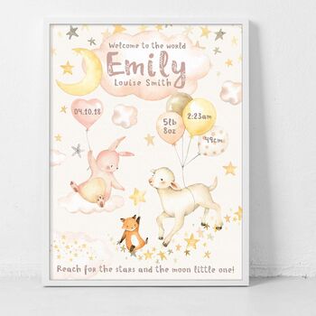 Personalised Keepsake Birth Print Lullaby Animals, 6 of 7