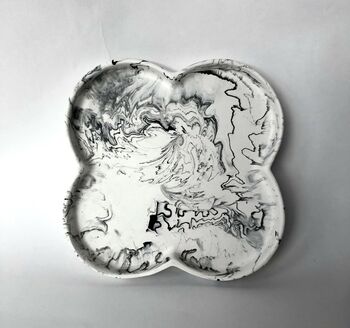White Monochrome Marbled Abstract Floret Trinket Tray, 2 of 4