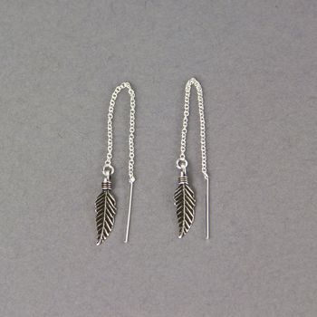 Sterling Silver Thread Through Leaf Earrings, 4 of 11