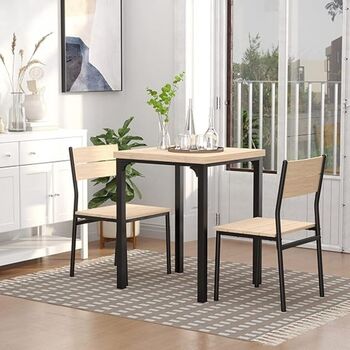Three Pieces Compact Dining Table Two Chairs Set Wooden, 3 of 12