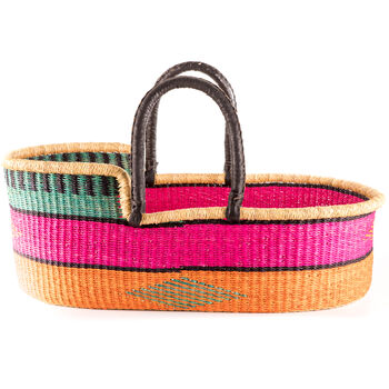 Kala: Pink, Orange And Turquoise Woven Moses Basket, 2 of 10