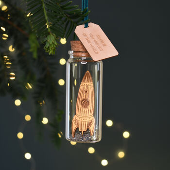 Personalised Space Rocket Hanging Christmas Bauble, 6 of 8