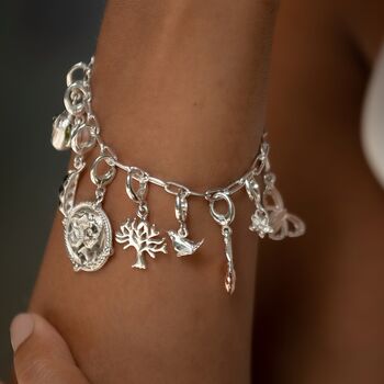 Sterling Silver Oval Link Charm Collector Bracelet, 3 of 5