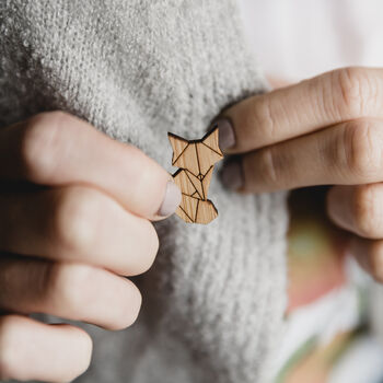 Fox Geometric Wooden Engraved Pin, 2 of 2