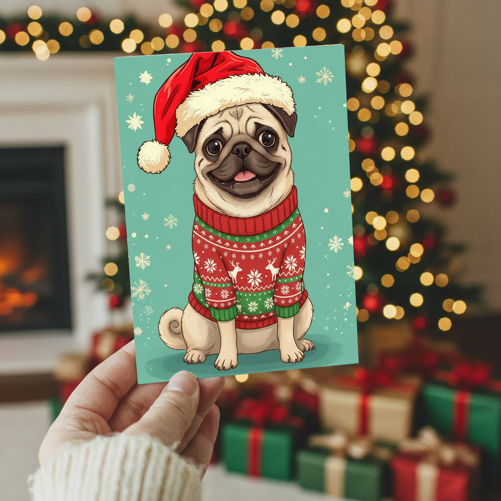 Pugs And Kisses, Pugs Christmas Card, 1 of 6