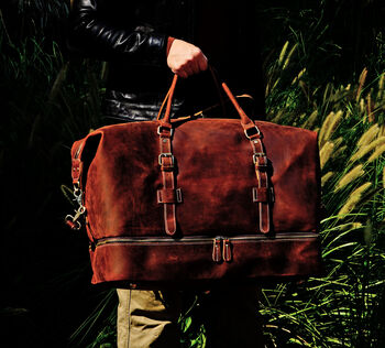 Genuine Leather Duffel With Suit Compartment, 6 of 10