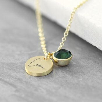 Personalised Gold Birthstone Crystal And Disc Necklace, 3 of 12