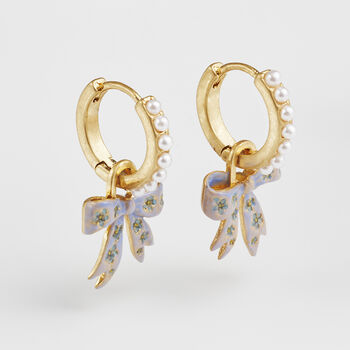 Gold Forget Me Not Bow Huggie Earrings, 5 of 9