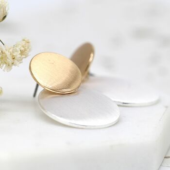 Brushed Gold And Silver Plated Disc Drop Earrings, 2 of 2