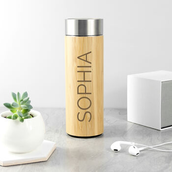 Custom Logo Bamboo Vacuum Flask With Tea Strainer, 3 of 3