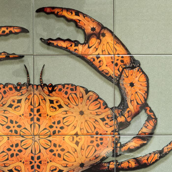Crab Tile Mural Grey Green Background, 3 of 12