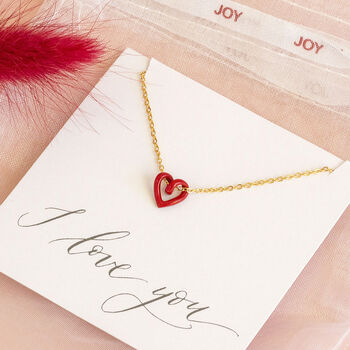 Tiny Red Enamel Floating Heart Necklace, 5 of 7