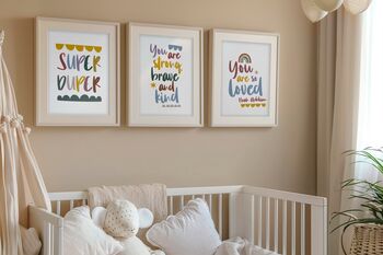 Nursery Print Set Of Three Super, Brave And Loved, 5 of 5