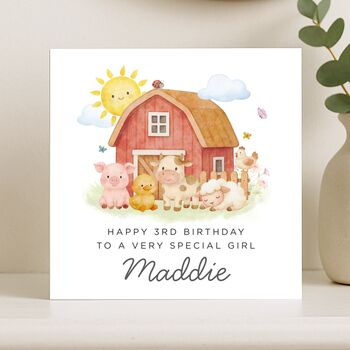 Personalised 3rd Birthday Farmyard Card For Girl Daughter Granddaughter, 7 of 8