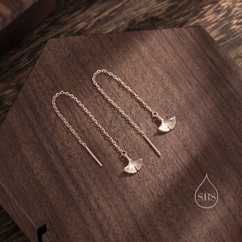 Ginkgo Leaf Threader Earrings In Sterling Silver, 3 of 10