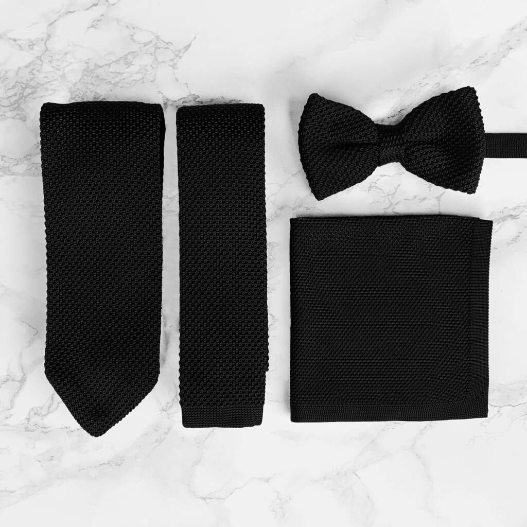 Handmade 100% Polyester Knitted Tie In Black, 1 of 6