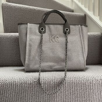 Personalised Custom Grey Large Chain Tote Beach Bag, 7 of 9