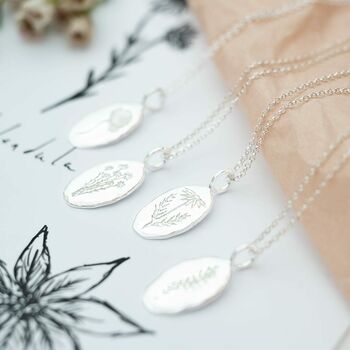 Oval Birth Flower Personalised Necklace, 5 of 12