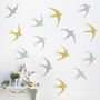 Birds In Flight Wall Stickers In Mustard And Mint, thumbnail 1 of 2