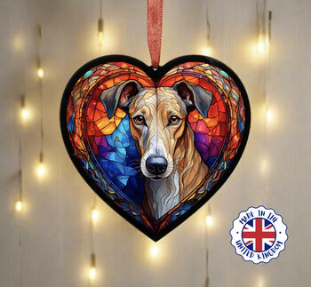 Greyhound Stained Glass Effect Heart Suncatcher, 4 of 5
