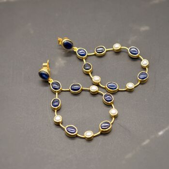 Blue Sapphire And Pearl Hoop Earrings, 7 of 12