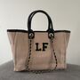 Personalised Beige Black Large Chain Tote Beach Bag, thumbnail 2 of 3