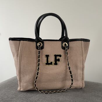 Personalised Beige Black Large Chain Tote Beach Bag, 2 of 3