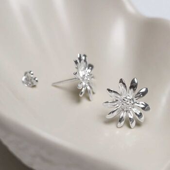 Sterling Silver Polished Daisy Stud Earrings, 7 of 8