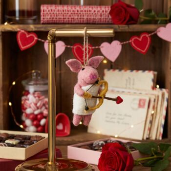 Handmade Needle Felt Cupid Pig Valentines Decoration, 3 of 3