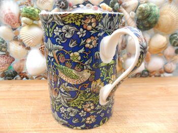 Set Of Six Straight Mugs In Blue Strawberry Thief Design, 5 of 10