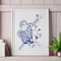 Vintage Style Sports Lady Print In Navy, thumbnail 2 of 6