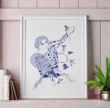 Vintage Style Sports Lady Print In Navy, 2 of 6