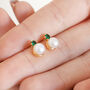 Green Crystal And Pearl Stud Earrings In Gold, thumbnail 1 of 4