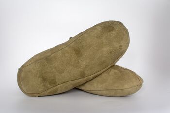 Sheepskin Slippers Olive 100% Hand Crafted Soft Sole, 2 of 8