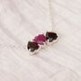 Silver Garnet And Ruby Heart Triple Heart Necklace, thumbnail 2 of 4