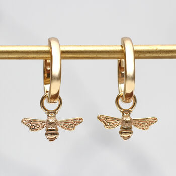 18ct Gold Plated Or Silver Bee Mini Hoop Earrings, 6 of 10