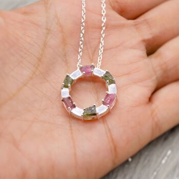 Pink Green Raw Tourmaline Pendant Necklace, 4 of 7
