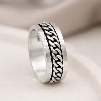 Men’s Personalised Oxidised Sterling Silver Chain Spinner Ring – 8mm, 3 of 8