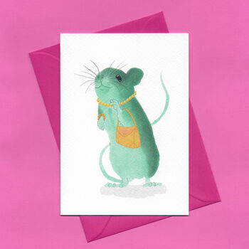 Teal Field Mouse Illustrated Blank Greeting Card, 5 of 12